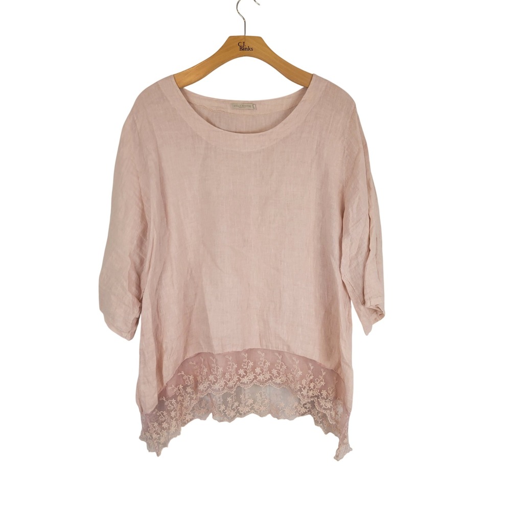 Stella Martini 100% Linen Blouse Tunic Blush Pink Size 2X Lagenlook